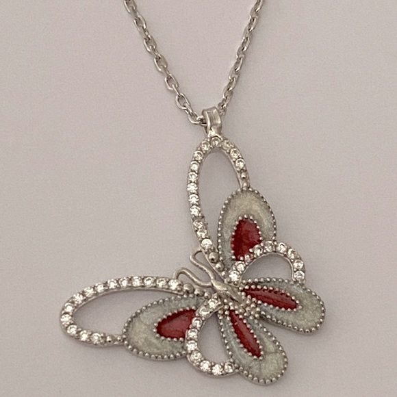 Jewelry - 925 Silver butterfly cz handmade enamel necklace